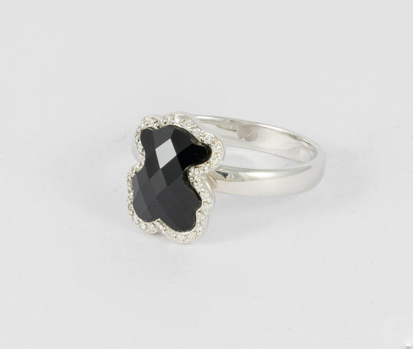 Anillo Tous en oro blanco 18k con brillantes y ónix - Mayka Jewels
