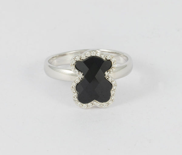 Anillo Tous en oro blanco 18k con brillantes y ónix - Mayka Jewels