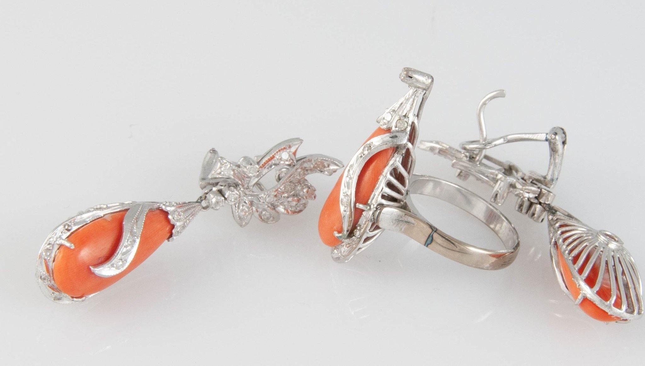 Anillo y pendientes antiguos de los años 40 en aleación de metales con estaño - Mayka Jewels