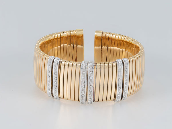 Brazalete en oro amarillo y blanco 18k y brillantes - Mayka Jewels