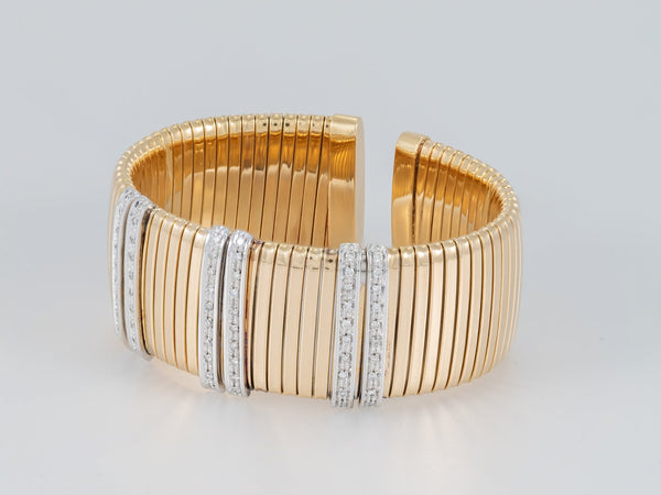 Brazalete en oro amarillo y blanco 18k y brillantes - Mayka Jewels