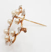 Broche antiguo en oro 18k con perlas y diamantes 0.21 quilates - Mayka Jewels