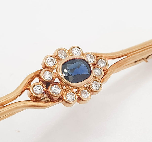 Broche antiguo en oro 18k con zafiro y diamantes - Mayka Jewels
