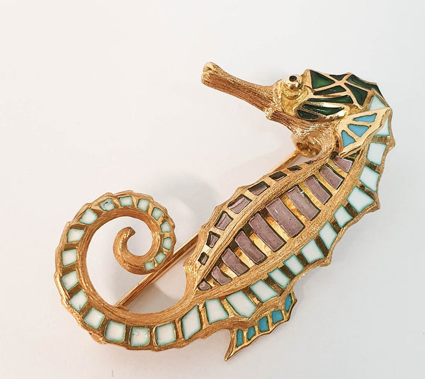 Broche antiguo en oro 19k con cuarzos y esmalte hecho a mano - Mayka Jewels