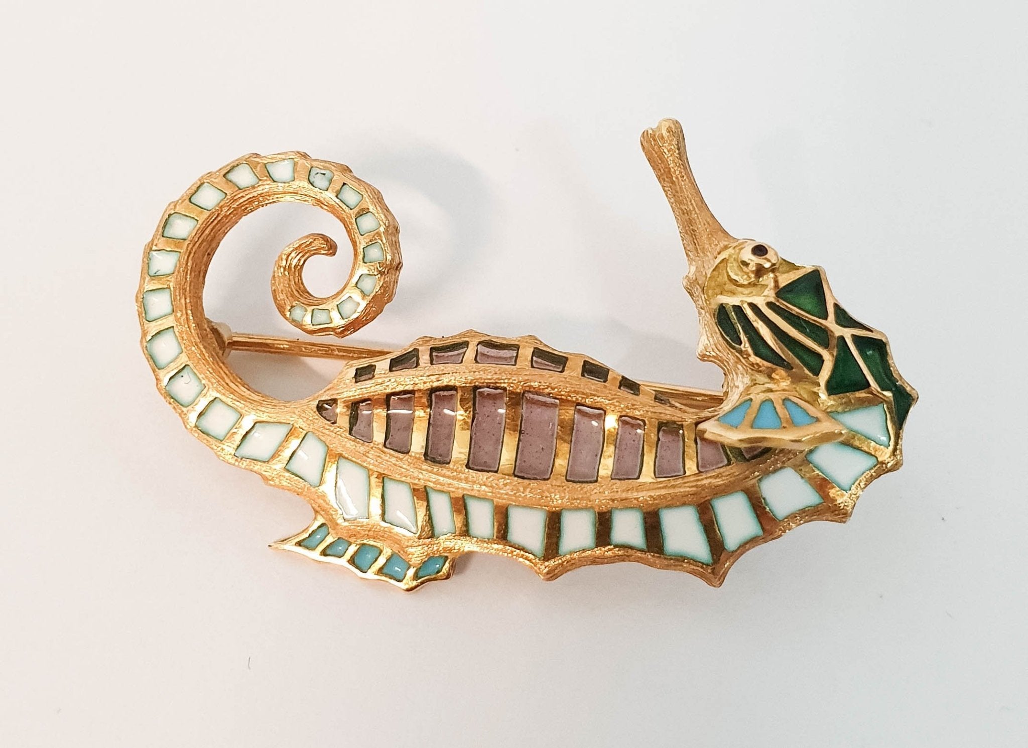 Broche antiguo en oro 19k con cuarzos y esmalte hecho a mano - Mayka Jewels