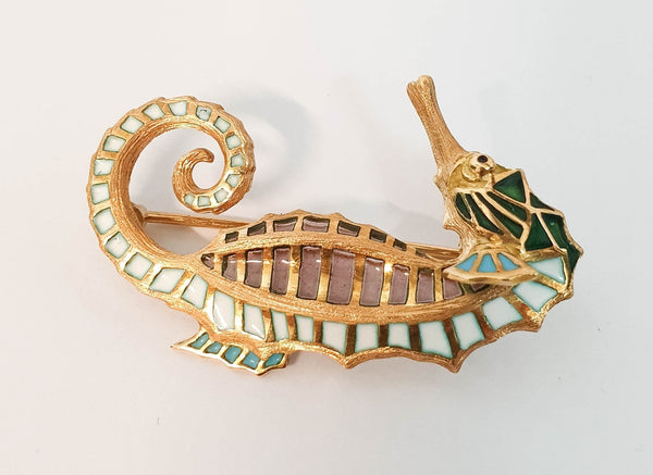 Broche antiguo en oro 19k con cuarzos y esmalte hecho a mano - Mayka Jewels