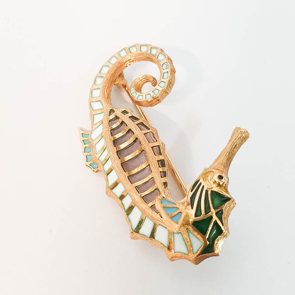 Broche antiguo en oro 19k con cuarzos y esmalte hecho a mano - Mayka Jewels