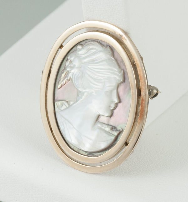 Broche antiguo en oro amarillo 14k y nácar - Mayka Jewels