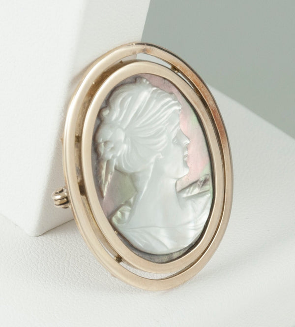 Broche antiguo en oro amarillo 14k y nácar - Mayka Jewels
