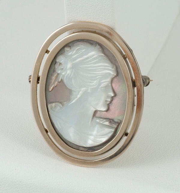 Broche antiguo en oro amarillo 14k y nácar - Mayka Jewels