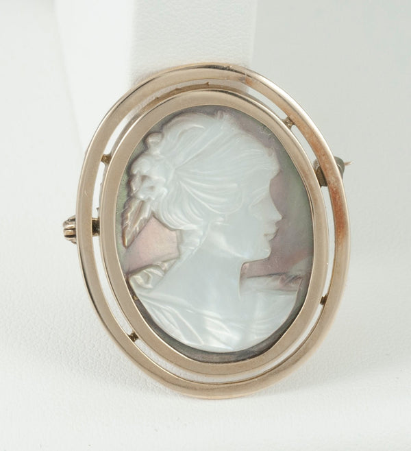 Broche antiguo en oro amarillo 14k y nácar - Mayka Jewels