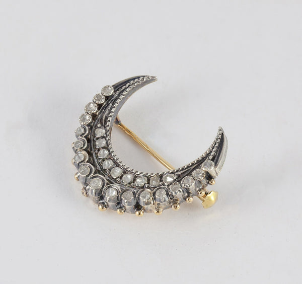 Broche antiguo en oro amarillo 18k y brillantes - Mayka Jewels