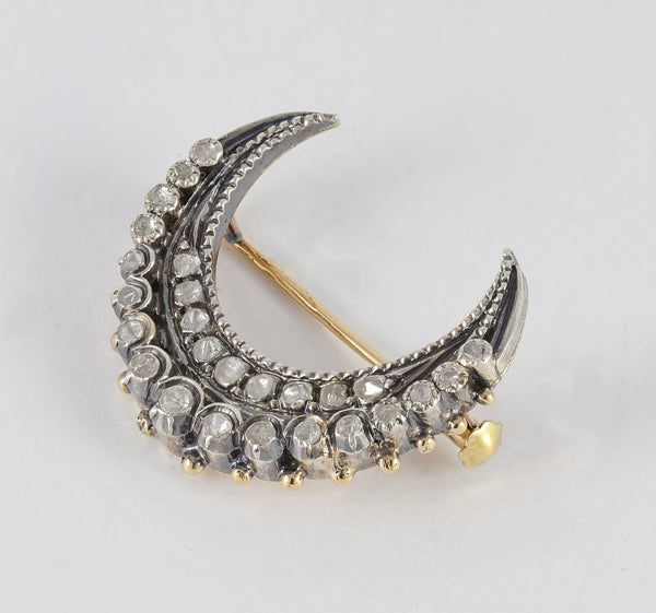 Broche antiguo en oro amarillo 18k y brillantes - Mayka Jewels