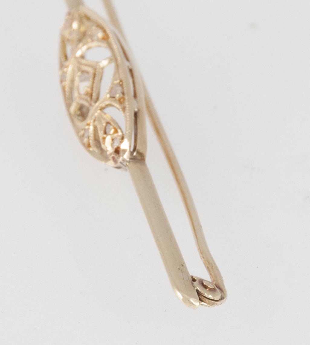 Broche antiguo en oro amarillo 18k y brillantes - Mayka Jewels