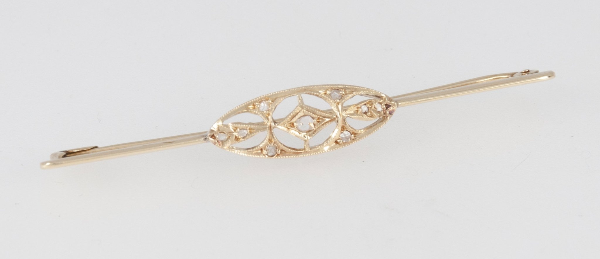 Broche antiguo en oro amarillo 18k y brillantes - Mayka Jewels