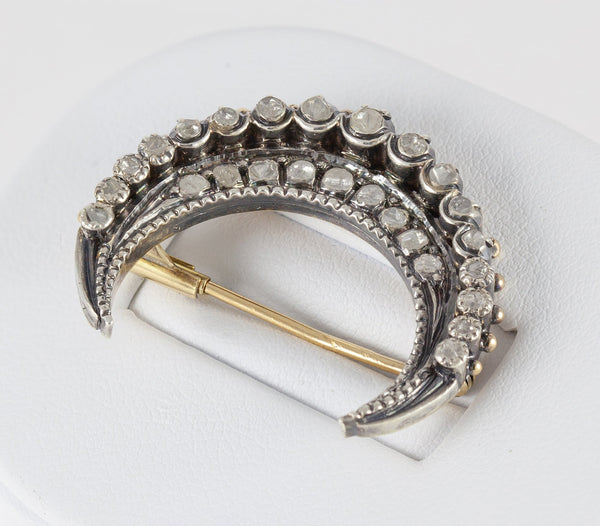 Broche antiguo en oro amarillo 18k y brillantes - Mayka Jewels