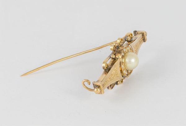 Broche antiguo en oro amarillo 18k y perlas - Mayka Jewels