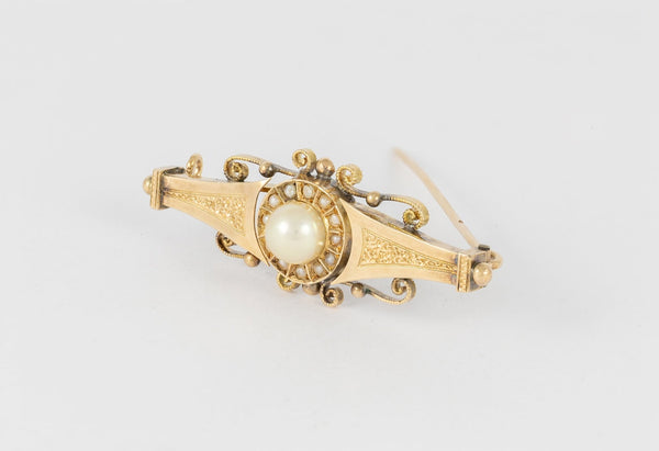 Broche antiguo en oro amarillo 18k y perlas - Mayka Jewels