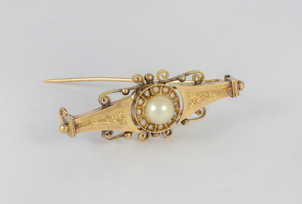 Broche antiguo en oro amarillo 18k y perlas - Mayka Jewels