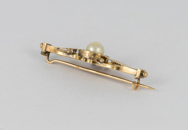 Broche antiguo en oro amarillo 18k y perlas - Mayka Jewels