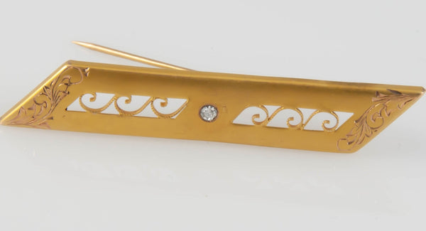 Broche antiguo en oro14k con brillante - Mayka Jewels