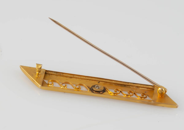 Broche antiguo en oro14k con brillante - Mayka Jewels