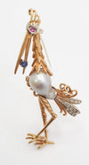 Broche antiguo hecho a mano en oro 18k con diamantes rubí y zafiro - Mayka Jewels