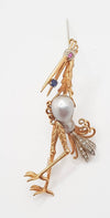 Broche antiguo hecho a mano en oro 18k con diamantes rubí y zafiro - Mayka Jewels
