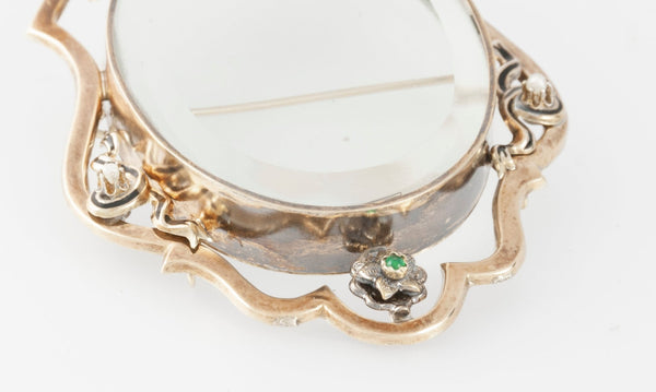 Broche antiguo porta fotos oro amarillo 14k - Mayka Jewels