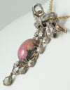 Broche pendentif antiguo en oro amarillo 18k y plata con brillantes y rodonita - Mayka Jewels