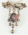 Broche pendentif antiguo en oro amarillo 18k y plata con brillantes y rodonita - Mayka Jewels