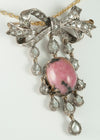 Broche pendentif antiguo en oro amarillo 18k y plata con brillantes y rodonita - Mayka Jewels