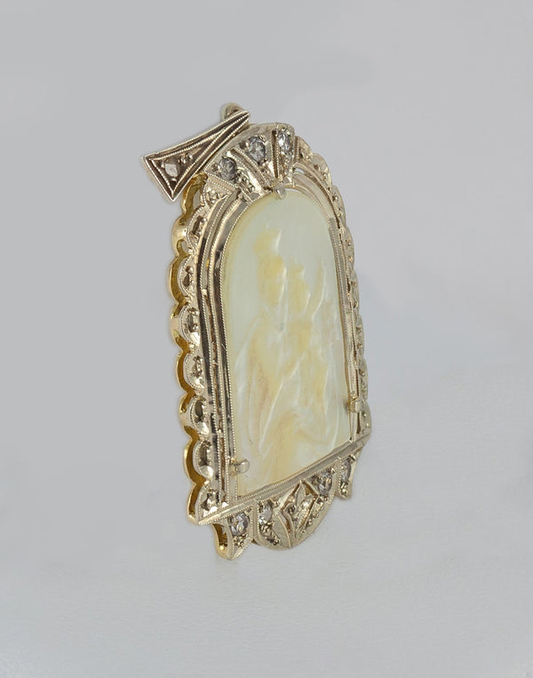 Colgante antiguo en oro amarillo 18k con nácar y zafiros blancos - Mayka Jewels