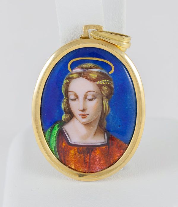 Colgante antiguo oro amarillo 18k y porcelana esmaltada - Mayka Jewels