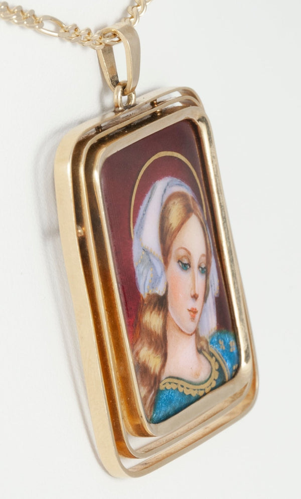 Colgante antiguo oro amarillo 18k y porcelana esmaltada - Mayka Jewels