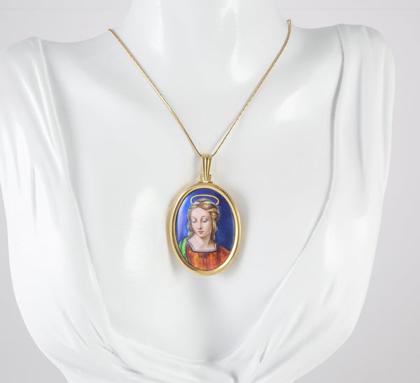 Colgante antiguo oro amarillo 18k y porcelana esmaltada - Mayka Jewels