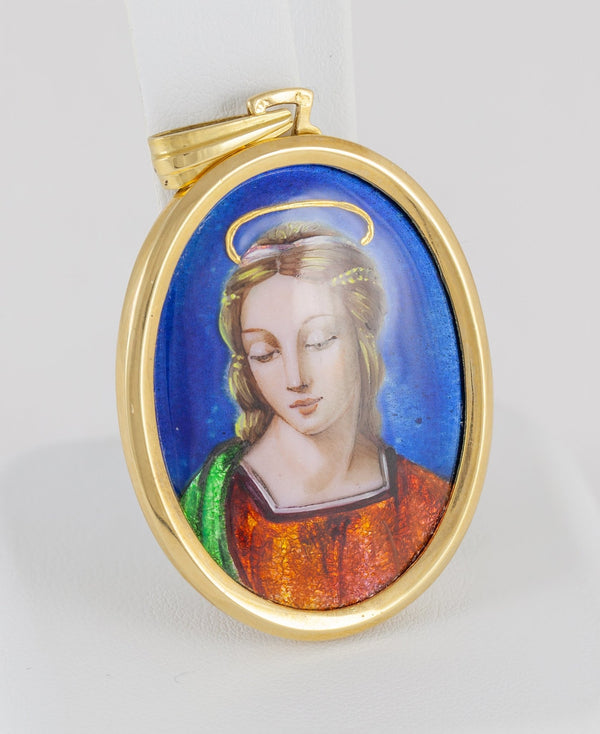 Colgante antiguo oro amarillo 18k y porcelana esmaltada - Mayka Jewels