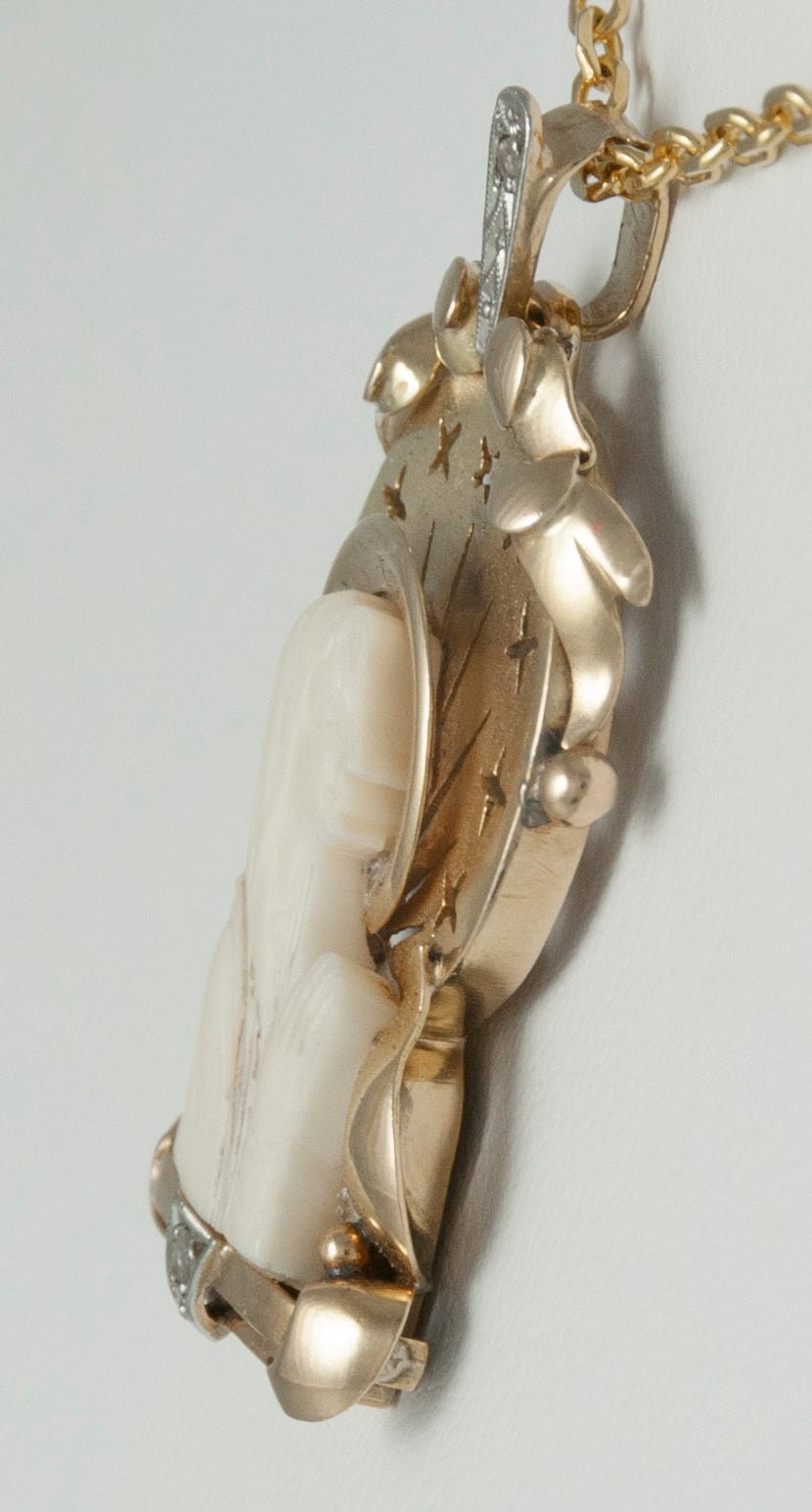 Colgante antiguo oro amarillo con marfil y brillantes - Mayka Jewels