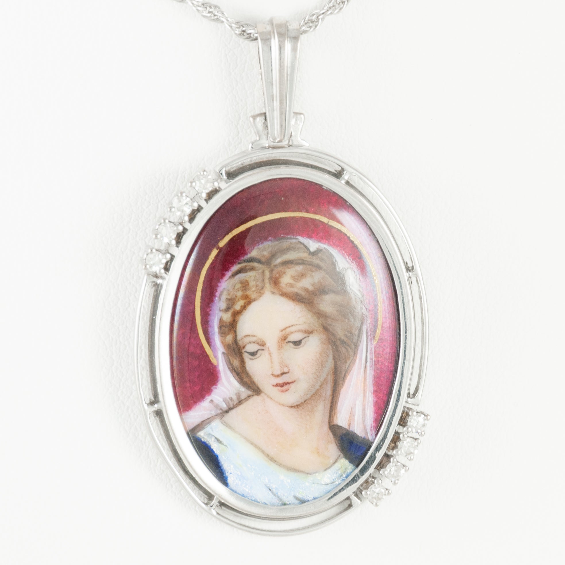 Colgante en oro blanco 18k con brillantes y porcelanda esmaltada - Mayka Jewels