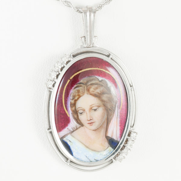 Colgante en oro blanco 18k con brillantes y porcelanda esmaltada - Mayka Jewels