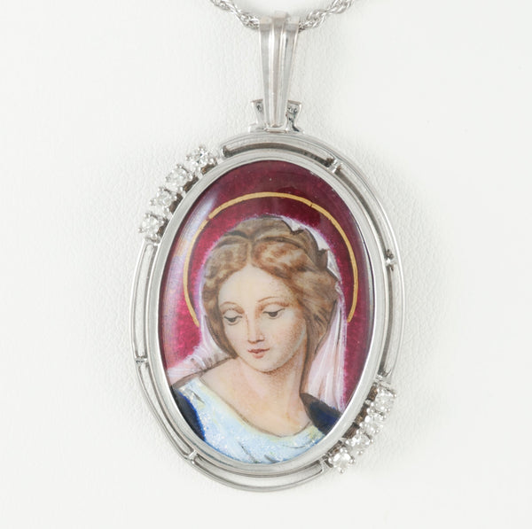 Colgante en oro blanco 18k con brillantes y porcelanda esmaltada - Mayka Jewels