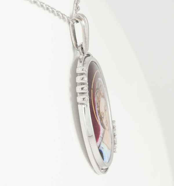 Colgante en oro blanco 18k con brillantes y porcelanda esmaltada - Mayka Jewels