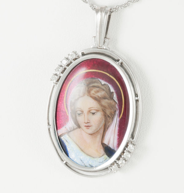 Colgante en oro blanco 18k con brillantes y porcelanda esmaltada - Mayka Jewels