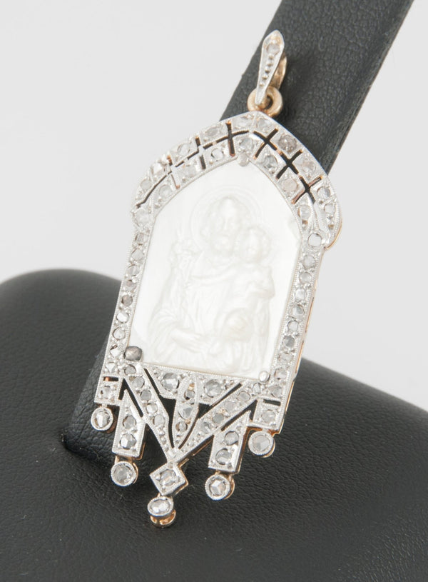 Colgante en oro blanco y amarillo con nácar y brillantes - Mayka Jewels