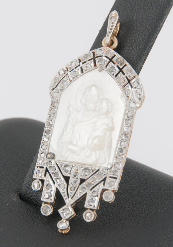 Colgante en oro blanco y amarillo con nácar y brillantes - Mayka Jewels