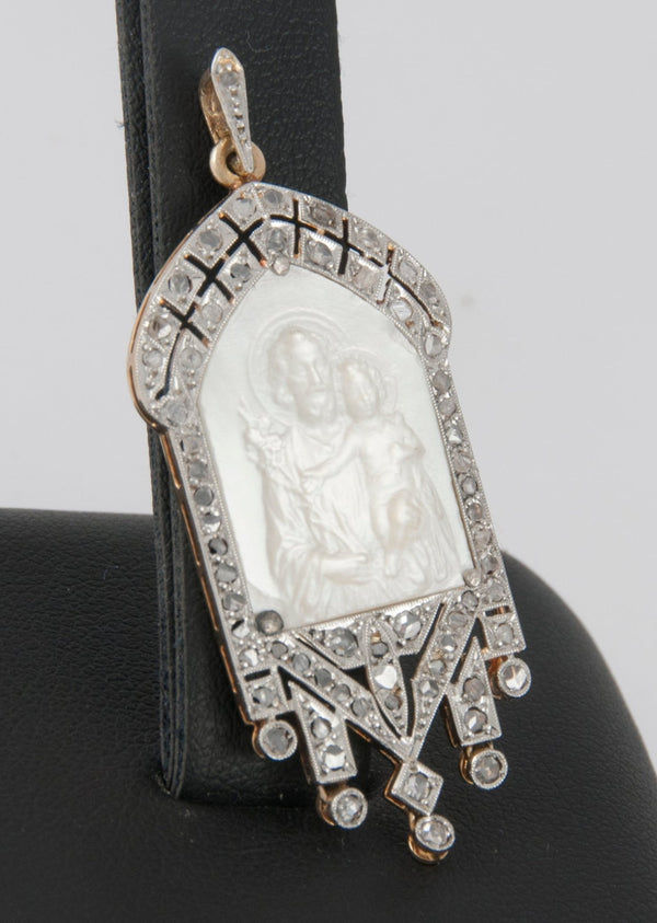 Colgante en oro blanco y amarillo con nácar y brillantes - Mayka Jewels