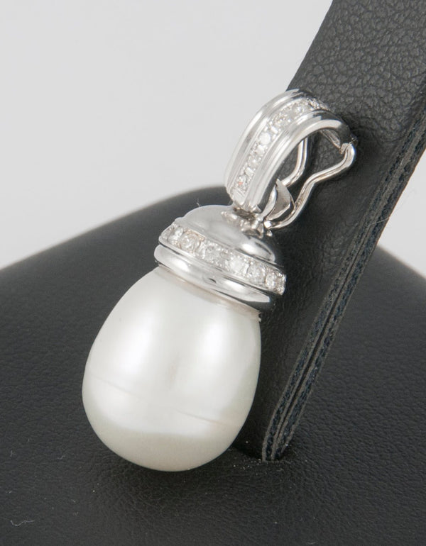 Colgante oro blanco 18k con brillantes y perla - Mayka Jewels