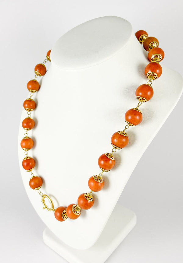 Collar de coral rojo con oro amarillo 18k - Mayka Jewels