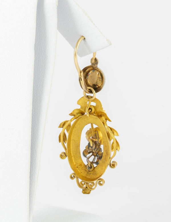 Conjunto antiguo pendientes y colgante en oro amarillo 18k y brillantes - Mayka Jewels