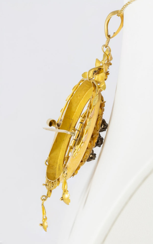 Conjunto antiguo pendientes y colgante en oro amarillo 18k y brillantes - Mayka Jewels